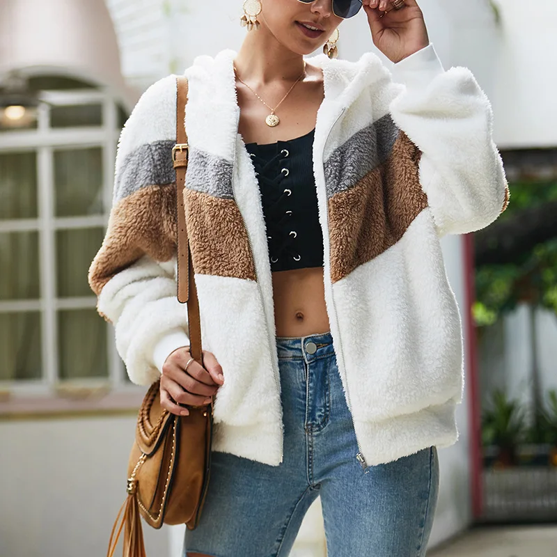 Woman Fur Coat Hooded Loose Thick Warm Coat Hoodies Women 2023 Autumn and Winter Casual Fashion Long-sleeved Splicing Clothes
