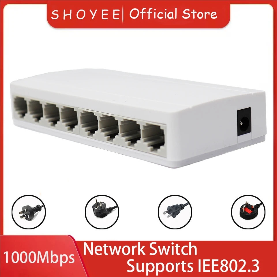 8 พอร์ต Gigabit Ethernet Switch10/100/1000Mbps เดสก์ท็อปเครือข่าย,Plug & Play, auto MDI/MDIX, RJ45 LAN Hub สําหรับ Home Office 1