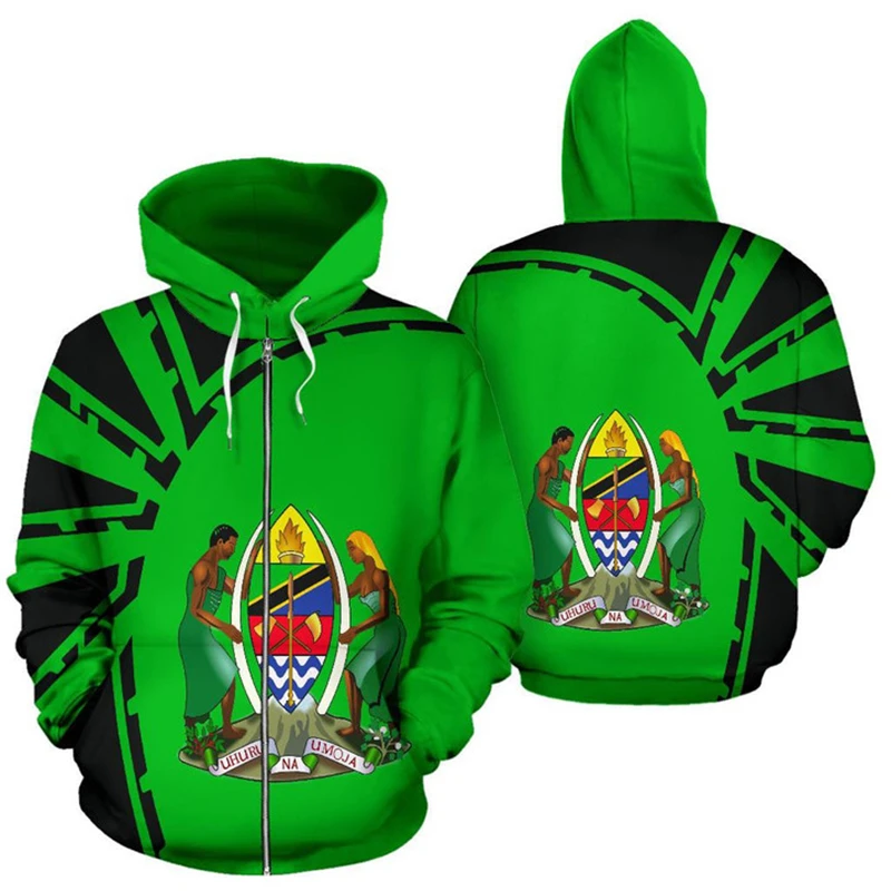 

Tanzania Flag Map Graphic Sweatshirts Africa Country Zip Up Hoodie For Men Clothes Casual Boy Hoody National Emblem Streetwear