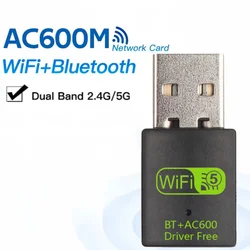 Dual Band USB WiFi & Bluetooth 5.0 Adapter - High - Speed 600Mbps wireless Connectivity (600Mbps)
