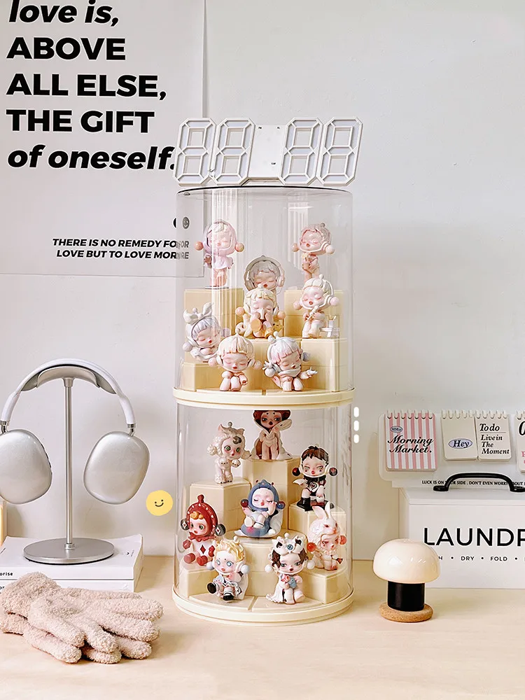 Acrylic Clear Display Case Dustproof Blind Box Storage Showcase 360° Rotating Display Box Stand for Collectibles Action Figures 5