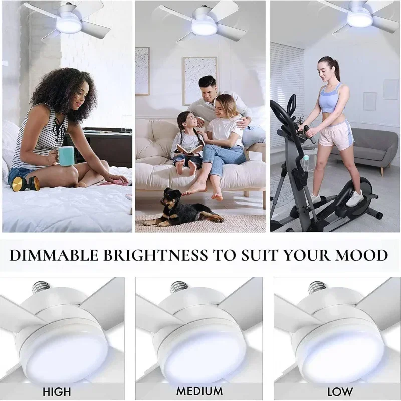 30W Ceiling Fan Led Light E27 Socket Fan With Smart Remote Control 1000Lm 5000K Bulb Fan Lamp For Bedroom Living Room 3