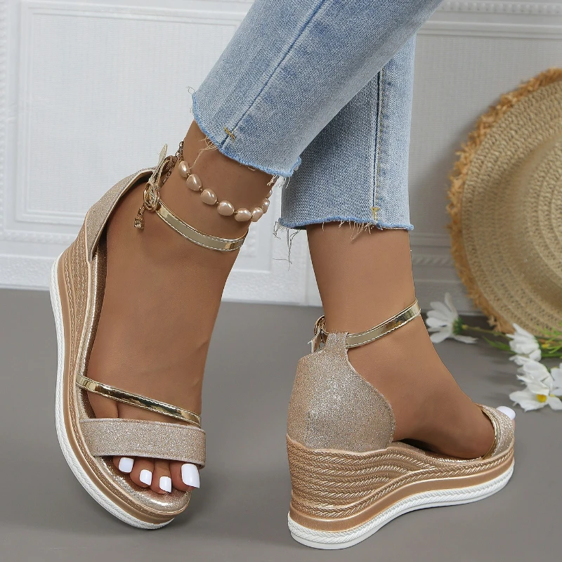 Wedges Fashion Solid Color Platform Beach Shoes Shallow Casual Women High Heels Designer Open Toe Sandals_vogvips.com