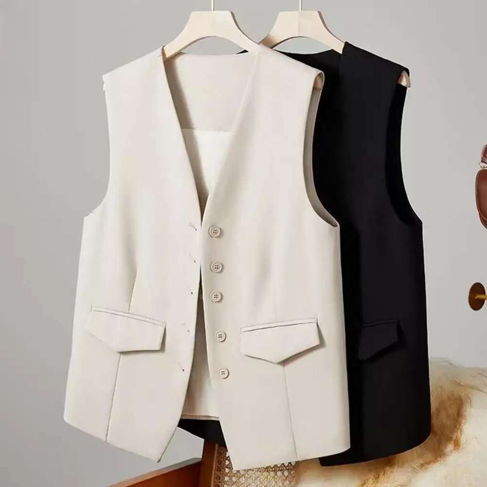 

Women Business Vest V Neck Sleeveless Single-breasted Business Commute Style Cardigan Suit Coat Waistcoat