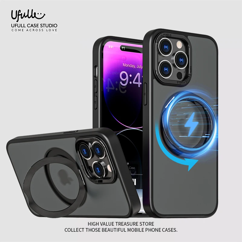

Металлический магнитный вращающийся чехол на присоске для телефона iPhone 15 14 13 12 Pro Max 14 15 Plus матовый чехол