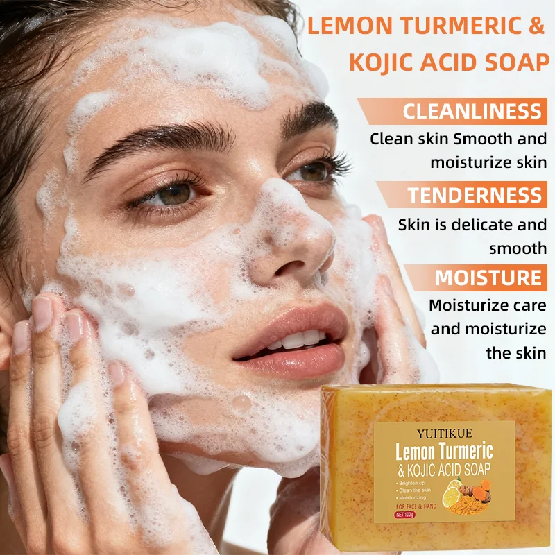 YUITIKUE  Lemon Turmeric Exfoliating Soap Brightens Skin Moisturizes for Face And Hand Deep Cleanse Natural Skincare Bar