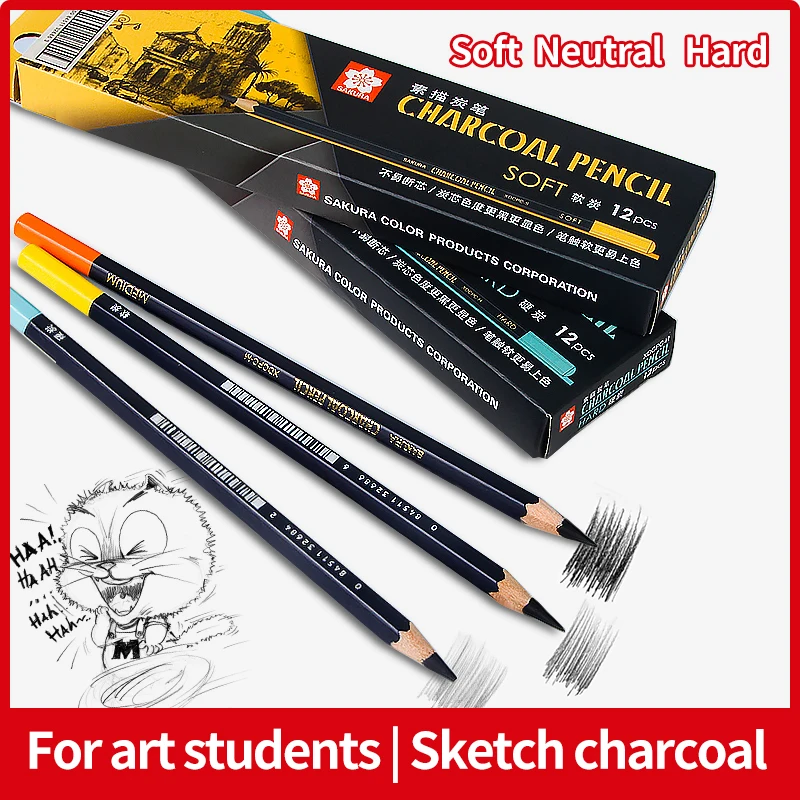 SAKURA 1/2/3Pcs Profession Charcoal Wooden Pencil Set Sketch Drawing Soft/Medium/Hard Wood Pencils Artist Student Art Supplies 2