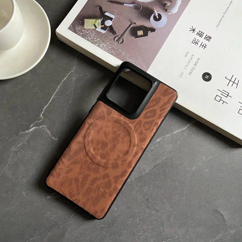 Magnetic Leopard Floral Leather Case with Mag-Safe Shell