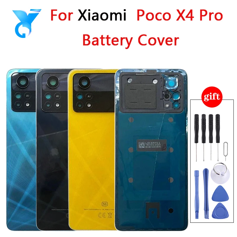 

Крышка батарейного отсека для Xiaomi Poco X4 Pro, Задняя стеклянная панель, задний корпус для Xiaomi Poco X4 Pro, Крышка батарейного отсека