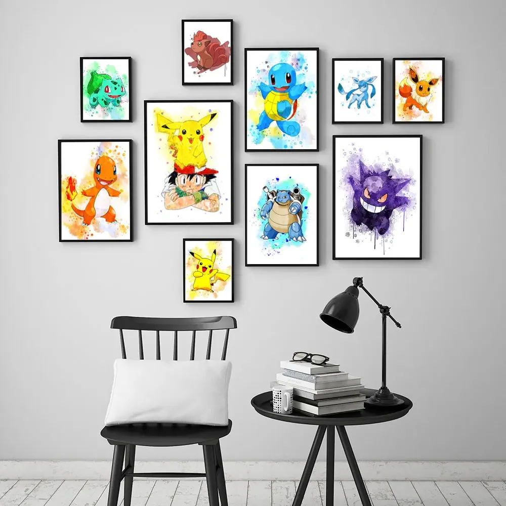 Anime Pokemon Periferiche Gengar Poster Pikachu Kawaii Picture Art Colori Ad Acqua Pittura Su Tela Per Bambini Camera Da Letto Decorazione Della Paret