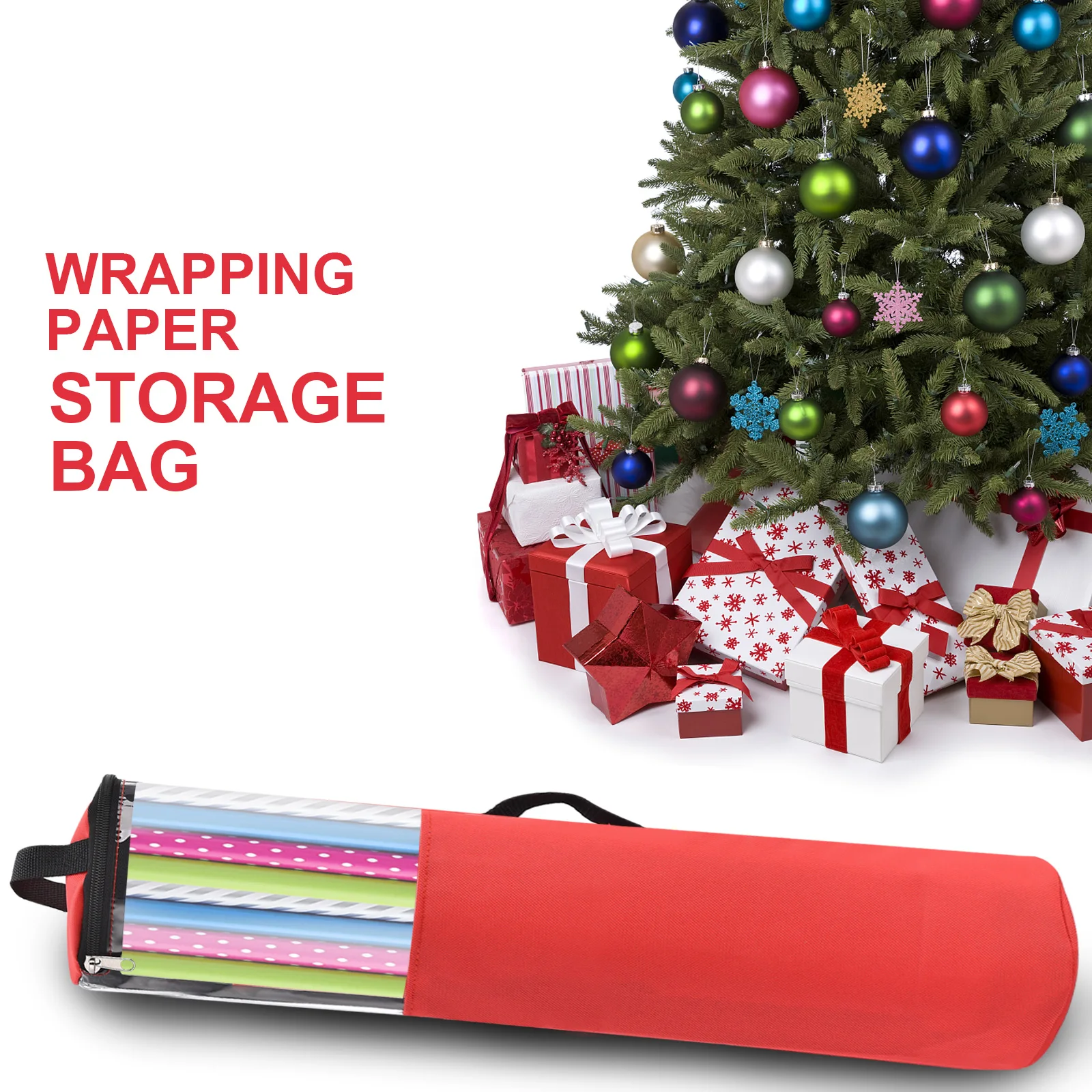 Description Picture 3 of itemWaterproof Christmas Wrapping Paper Storage Bag Zippered Rolled Ribbons Gift Wrapping Organizer Xmas Gift Wrap Organiser