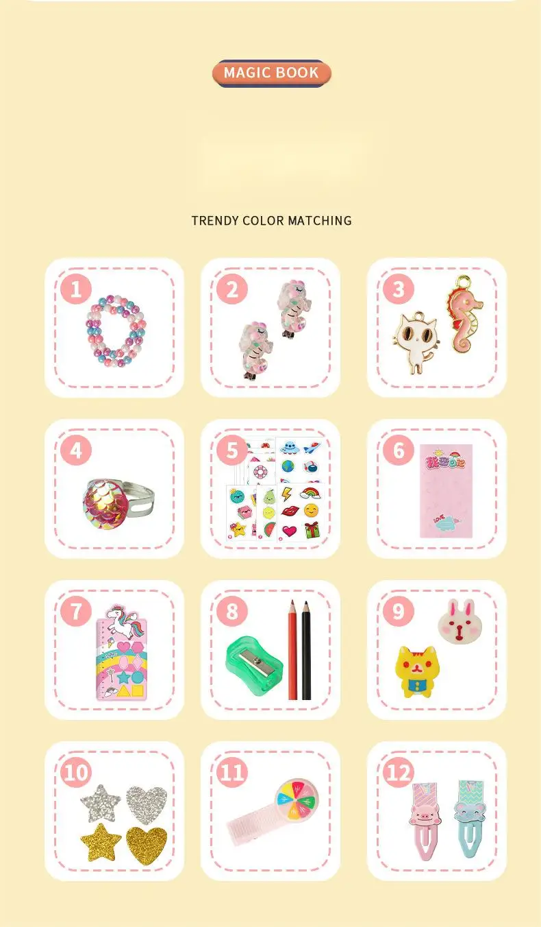 New Magic Book Stationery Set Cartoon Hairpin Pendant Sticker Children'S Play House Toy Gift For 3 - 7 Years Old Girls