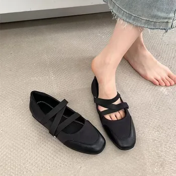 New Mary Jane Flats - Ballet-Inspired Round-Toe Slip-On Shoes with Elastic Strap, Vintage Work Pumps for Women