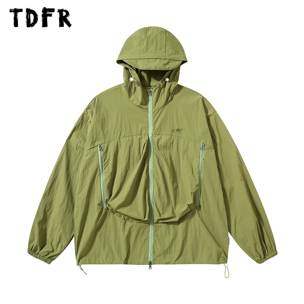 

Zipper Pocket Cargo Jacket Mens Safari Style Solid Color Embroidery Hooded Thin Long Sleeve Jacket Men