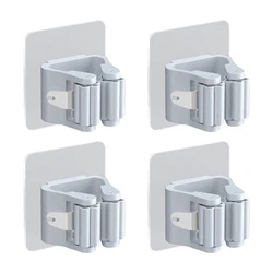 Self-Adhesive Wall Mounted Mop & Broom Holder - Storage Organizer (4PCS Grey)