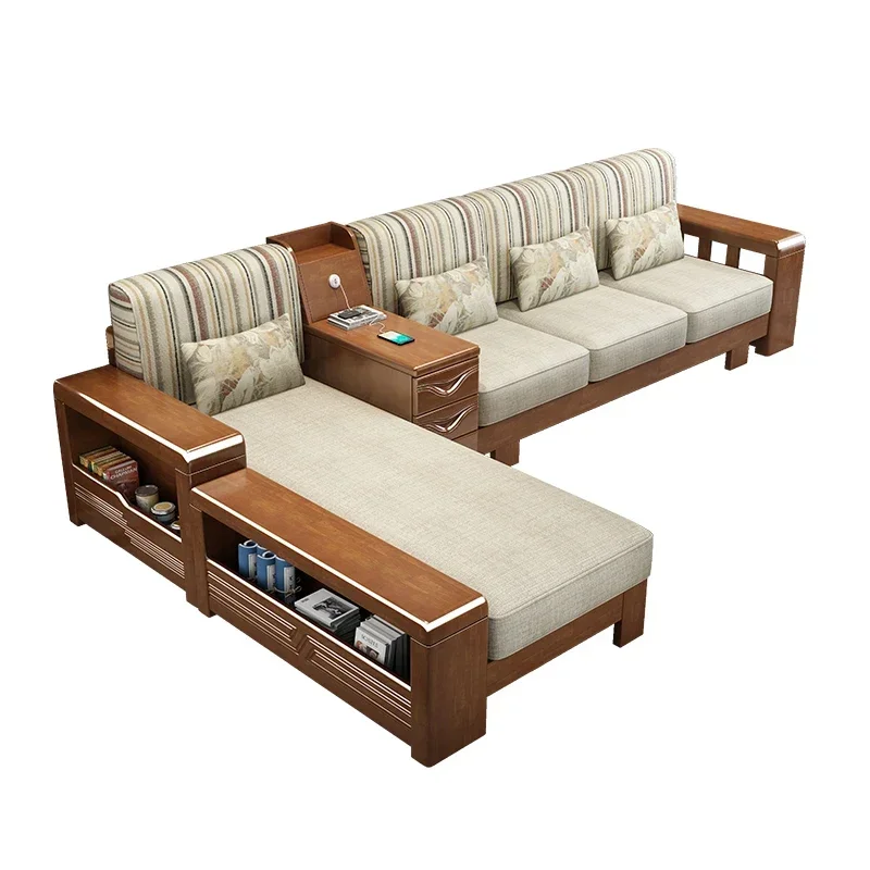 new Chinese solid wood sofa living room all new solid wood furniture modern simple fabric original sofa