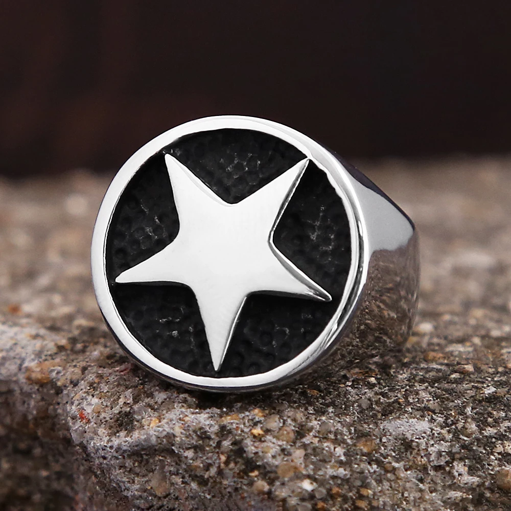 Unisex Stainless Steel Retro Pentagram Signet Ring – Vintage Punk Rock Jewelry Gift