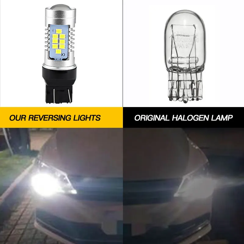 Luz LED de circulación diurna, Bombilla DRL Canbus W21/5W 7443 T20 para VW Up e-up Caddy MK4 Touareg 7P Beetle Skoda Citigo Seat Mii, 2 uds.