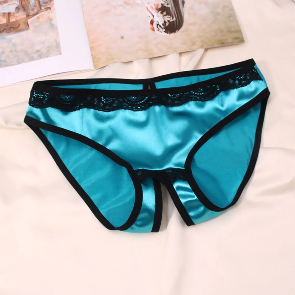 

Sexy Women Silk Satin Patchwork Thong Oil Shiny G-String Comfortable Cool Panties Crotchless Lingerie Soft Cute Summer Briefs