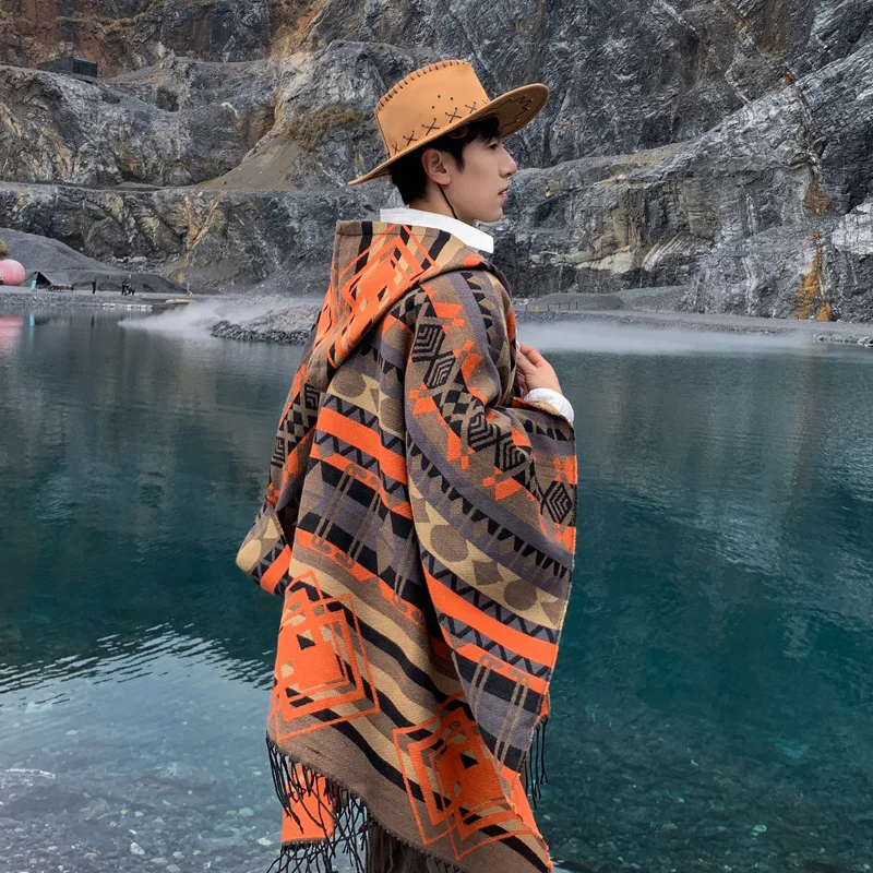 Sciarpa a fessura in stile occidentale - Mantello scozzese vintage americano con doppio diamante per protezione solare e moda 4