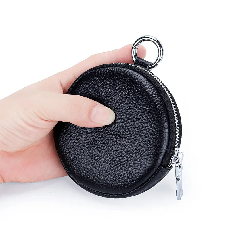 

2024 Coin Purse Change Pouch for Women Key Ring Wallet Minimalist Genuine Leather Round Purse with Zipper Wristlet Clutch Bag