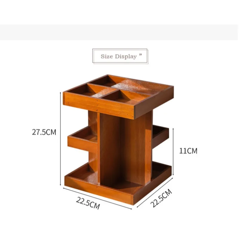 Retro Solid Wood Desktop Rotating Multilayer Cosmetic Storage Box Storage Rack Wooden Multilayer Perfume Rack Storage Artifact 6