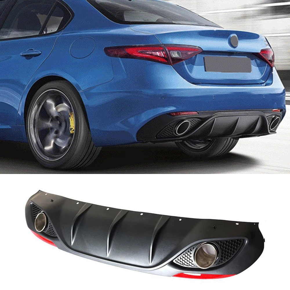 Black PP car rear bumper lip diffuser spoiler with exhaust tips for Alfa Romeo Giulia Sedan 4 Door Quadrifoglio TI