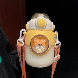 Adorable Kawaii Cartoon Water Bottle with Straw - 820ml Large Capacity - 820ml (Yellow)