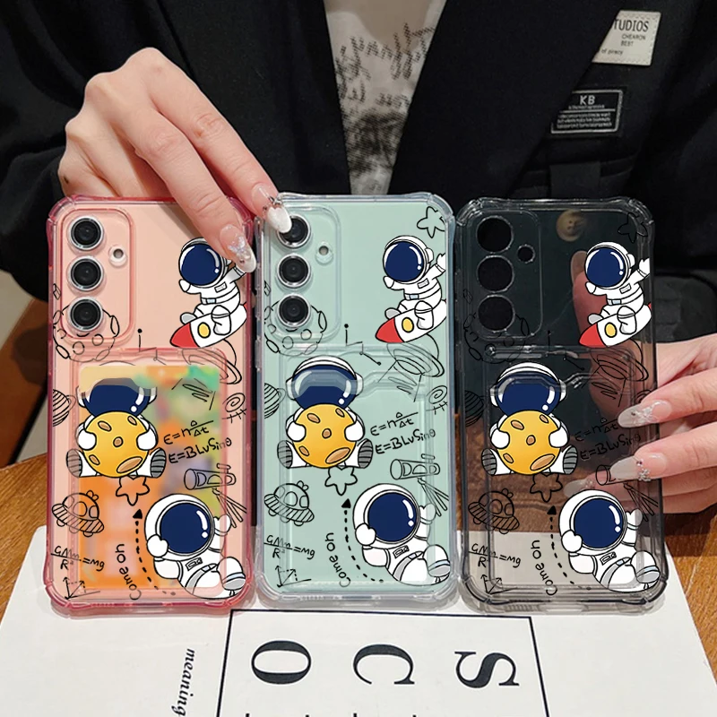 Cartoon Astronaut Card Holder Wallet Phone Case – Soft Protective Cover