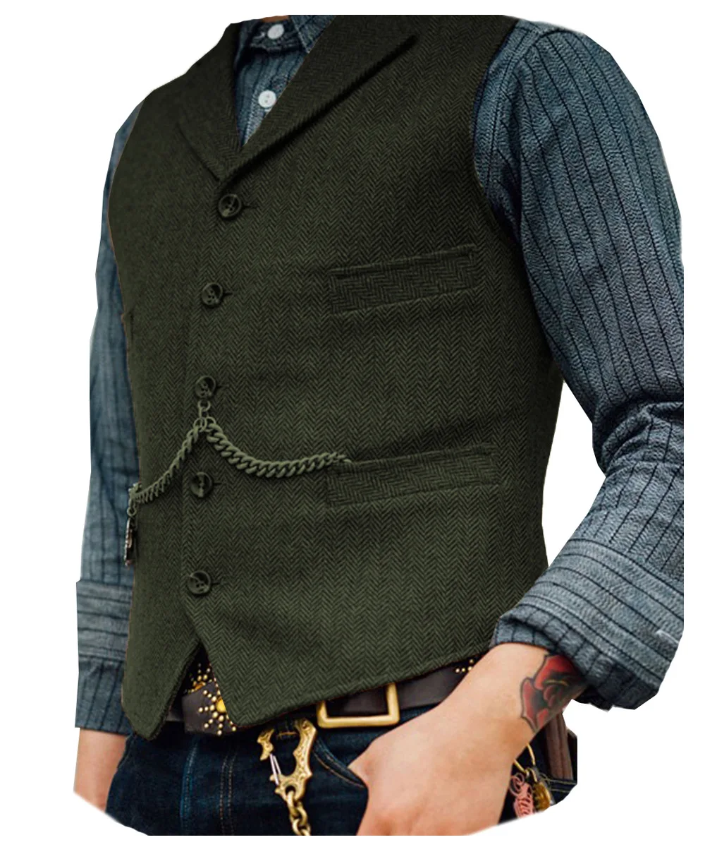 Business Waistcoat Jacket Casual Slim Fit Gilet Homme Vests for Groosmen Man Wedding Men's Suit Vest Brown Wedding Wool Tweed 4