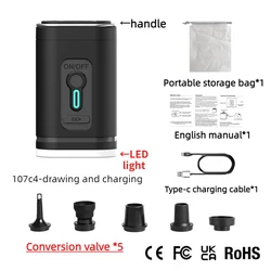 Portable Electric Vacuum Pump for Space - Saving Storage Bags - Air Compressor for Clothes and Blankets, Perfect for Home and Travel Organizing (Black with LED)