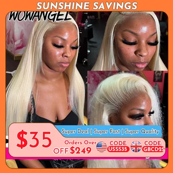 WOWANGEL 250% 613 Blone HD Lace Frontal Wig Bone Straight 13X6 HD Full Frontal Human Hair Wig PrePlucked Natural Scalp For Women 1