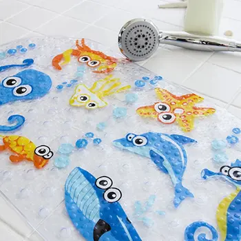 Polymères de bain coordonnants en PVC pour enfants, doux, dessin animé, sécurité coordonnante avec ventouse, polymères de douche, tapis de baignoire de massage, coussin 1