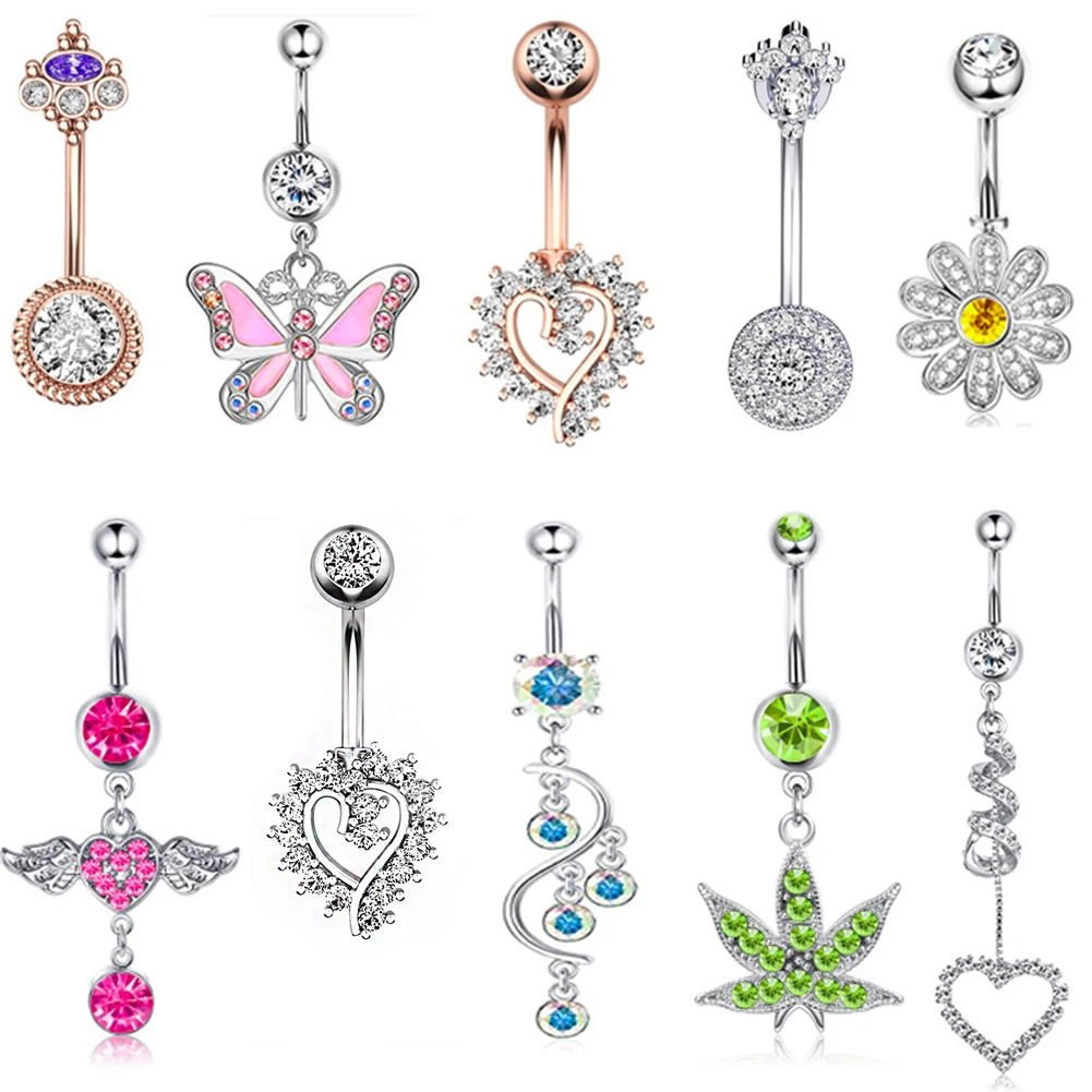 

Fashion Zircon Butterfly Trendy Women Leaf Belly Button Ring Stainless Steel Body Piercing Jewelry For Bar