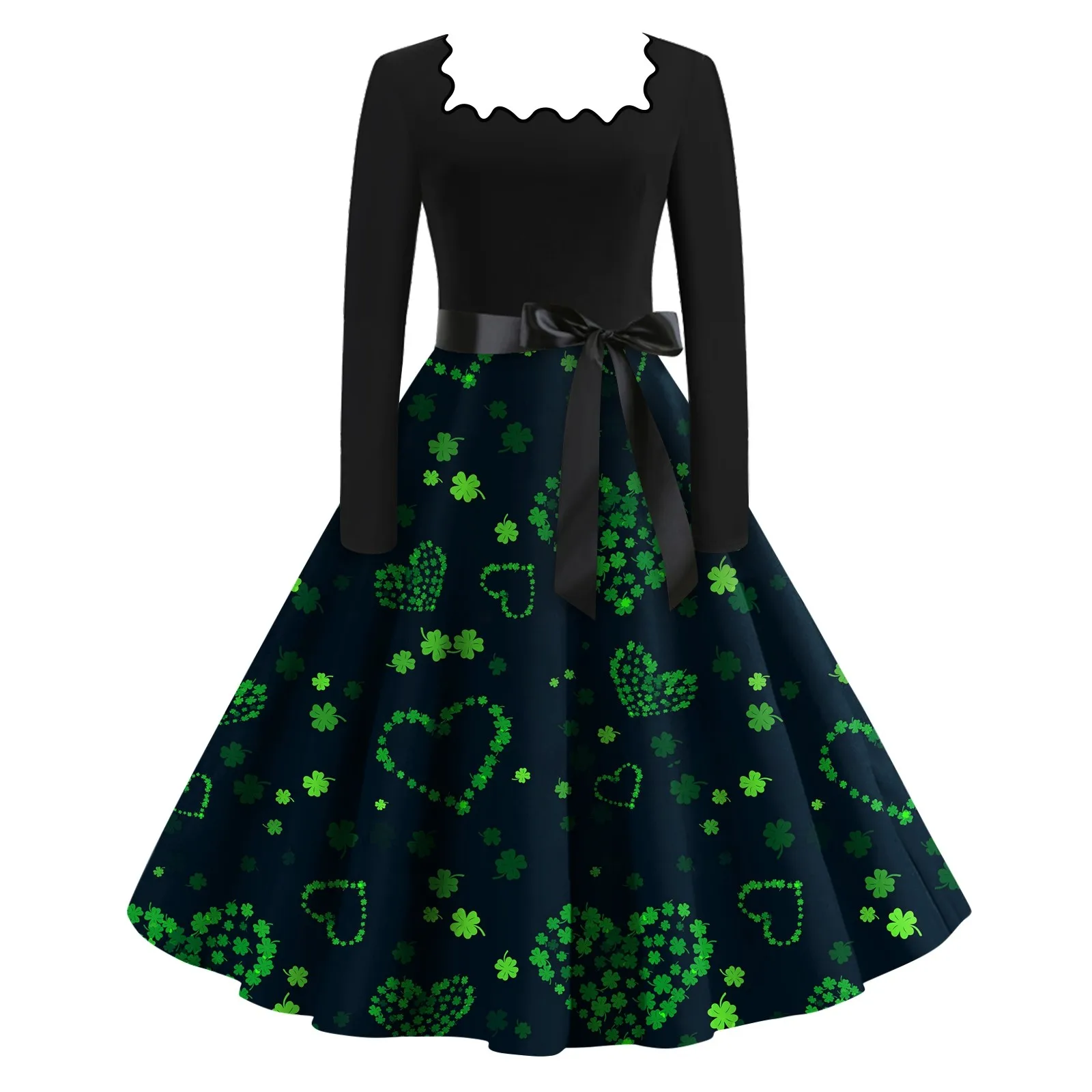 

Dresses For Women Delicate Ankle-Length Dresses For Woman Square Neck Long Sleeves St. Patrick'S Day Printed Frocks فساتين طويلة