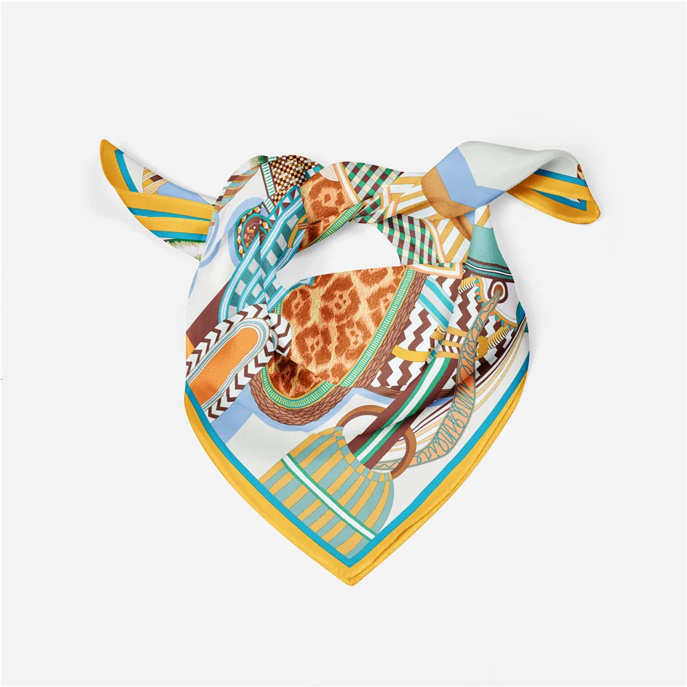 Twill Seide Schal Frau Sattel Malerei Quadrat Schals Wraps Bandana Kleine Hijab Seide Foulards Krawatte Stirnband Halstuch 53CM – Detail 13