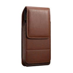 Leather Belt Clip Phone Holster - Vertical Waist Bag Cover for 7.2 inch (Brown)