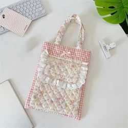 Elegant Lace Trim Shockproof Tablet and Laptop Sleeve with Shoulder Strap and Large Capacity (Pink)