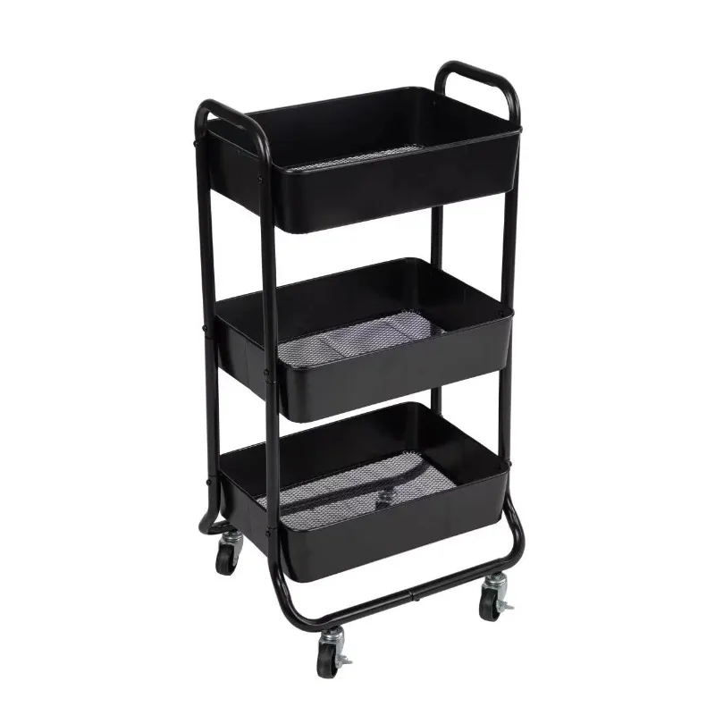 

3 Tier Metal Utility Cart Rich Black, Laundry Baskets, Powder Coating, Adult and Child