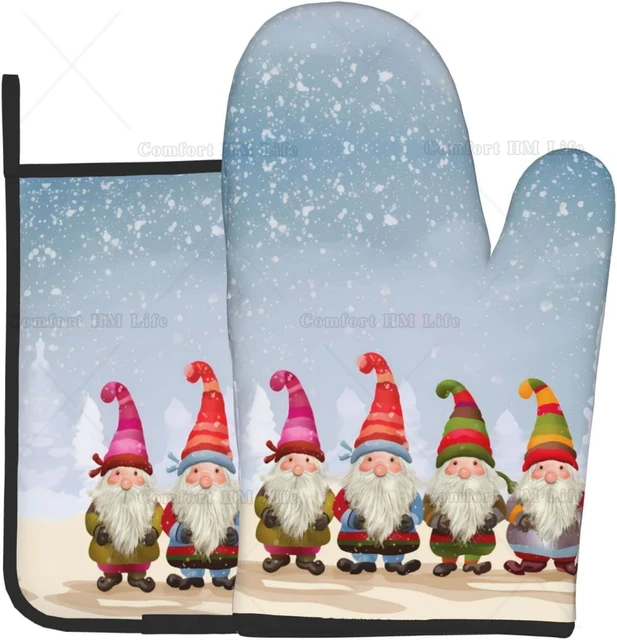 Gnome Christmas House Kitchen Decor Oven Mitt Pot Holder Towel