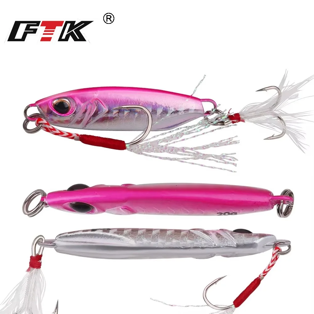 FTK 10g 20g 30g 40g Micro Jig Angeln Köder Assist Haken 3D Augen Metall Jigging Meer angeln Harte Künstliche Köder Drillinge