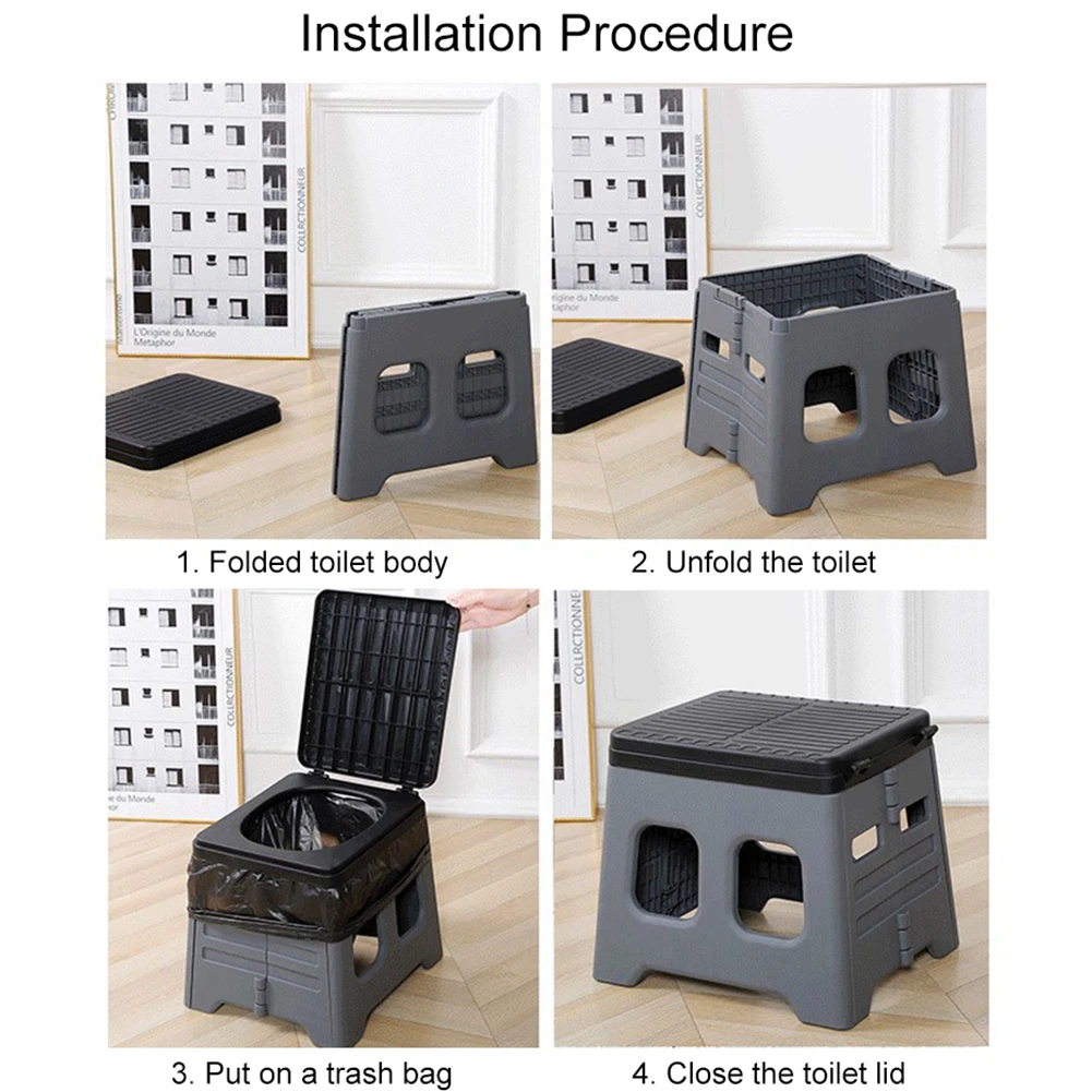 Portable Camping Toilet with Lid Foldable Outdoor Camp Toilet Multifunctional Folding Truck Toilet for Emergencies 5