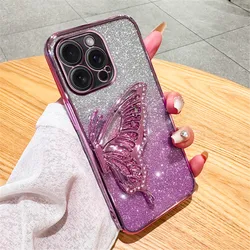 Gradient Glitter Butterfly Quicksand Plating Soft Phone Case Cover for iPhone 13 (4)
