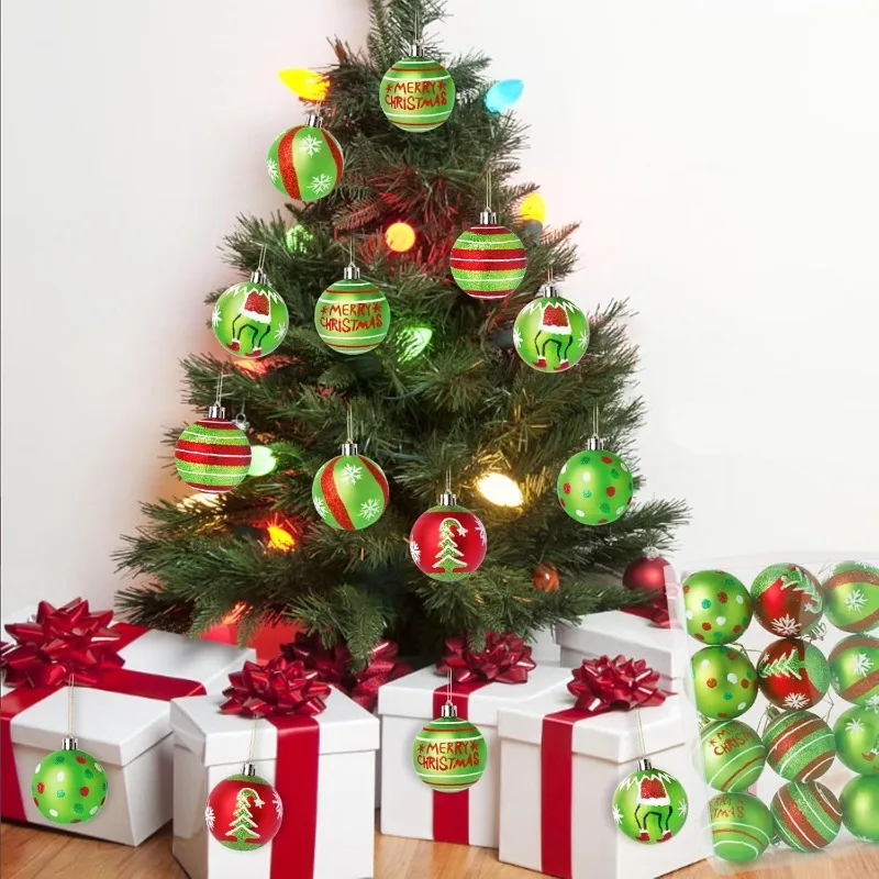 Set of 12 Hand-painted Electroplated Christmas Tree Ornaments