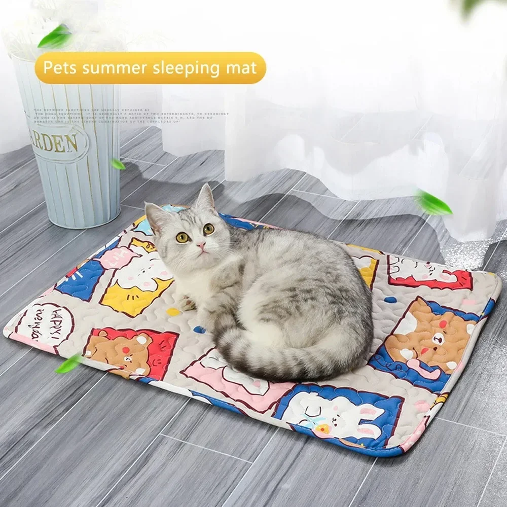 Summer Mat Pet Cooling Ice Blanket Mat Moisture Proof Dog Floor Sofa Cushion Skin Friendly Cat Sleep Breathable Pet Bed Covers_voghion.com