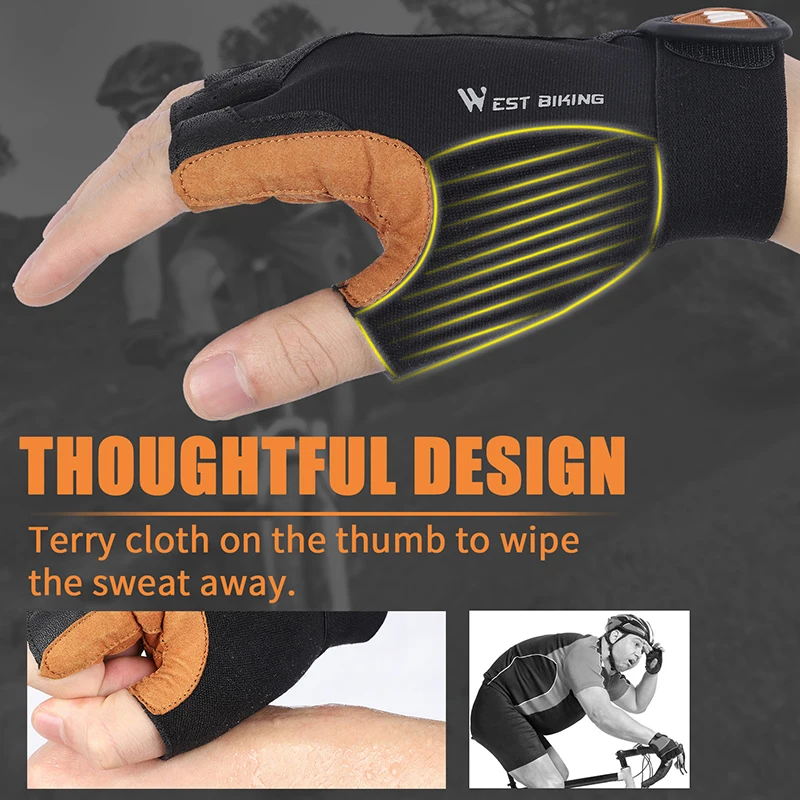 Cycling Gloves WEST BIKING MTB Cycling Fingerless Gloves Shockproof Breathable Road Bike Gloves Men Women