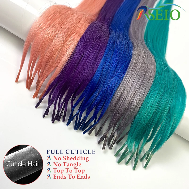 RESIO Color I Tip Hair Extensions Real Human Fusion Hair Extensions Color Purple Blue Pink Gray 20inch 0.5g/Strand Straight