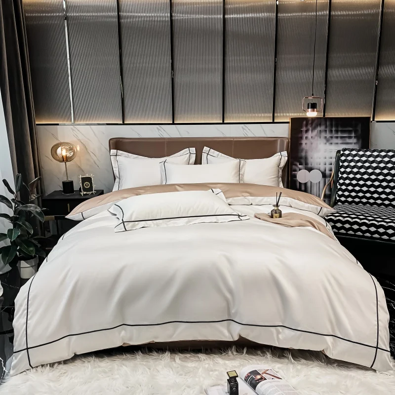 

Luxury Embroidery Bedding Set Egyptian Cotton 600TC Duvet Cover Pillowcase Full Queen Size Bed Linen Soft Bed Sheet Sets