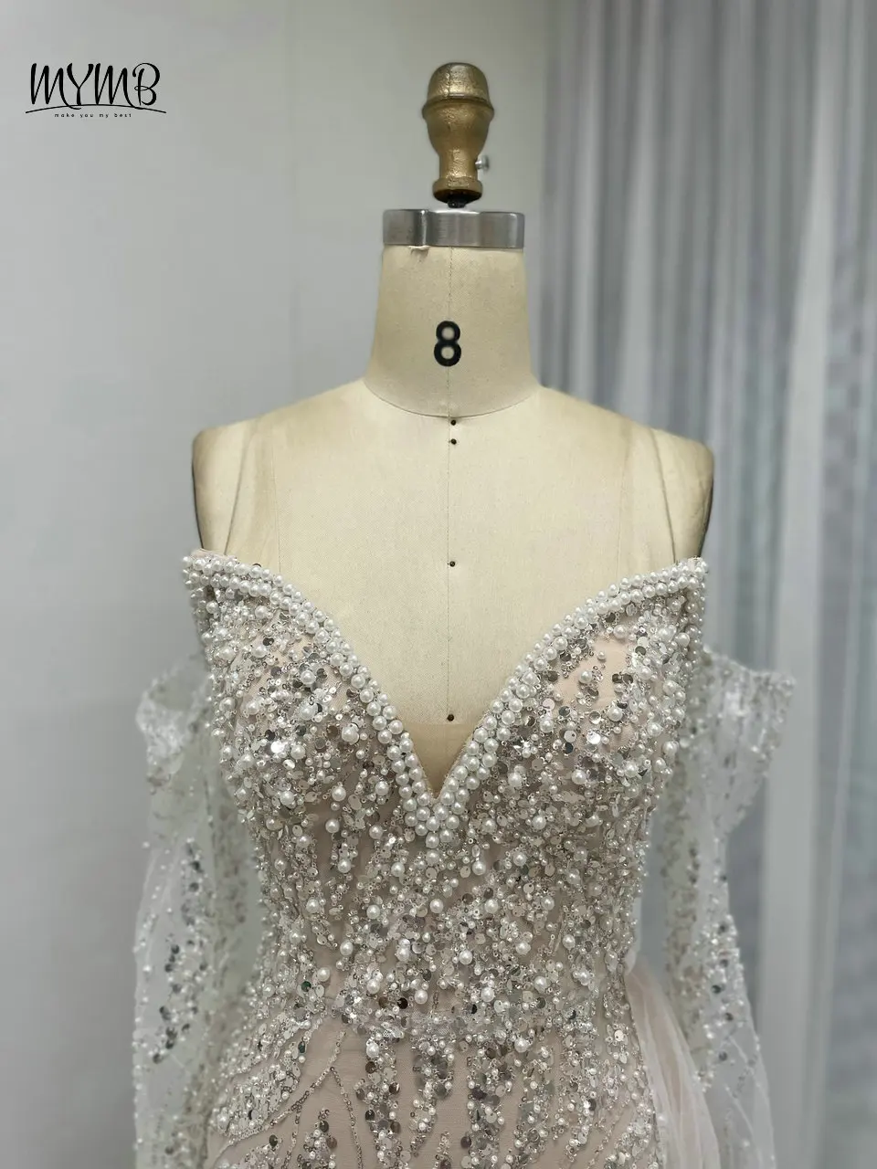 MYMB Weiße, wunderschöne, plissierte, trägerlose Abendkleider für Frauen, Hochzeit, Party, Dubai, luxuriöse Strasssteine, Meerjungfrau, Prinzessinnenkleider – Detail 13