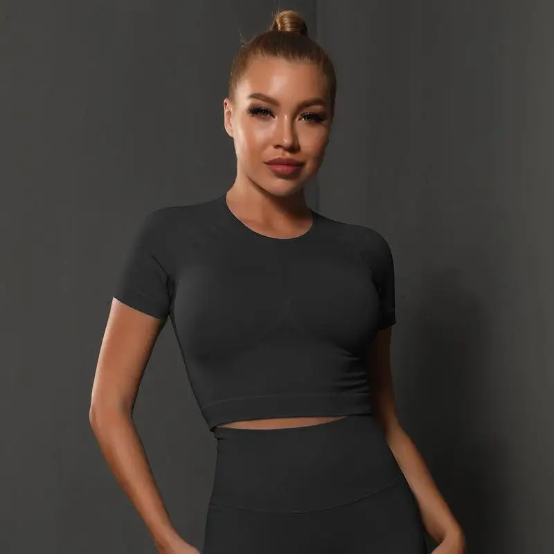 Mileegirl Seamless Yoga T Shirts Women, High Elastic Sports Crop Tops, Short Sleeves Gym Fitness Vest, Quick Drying Workout Top